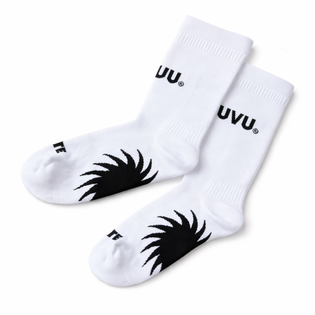 UVU Crew Socks – White (Sunburst Graphic Edition)